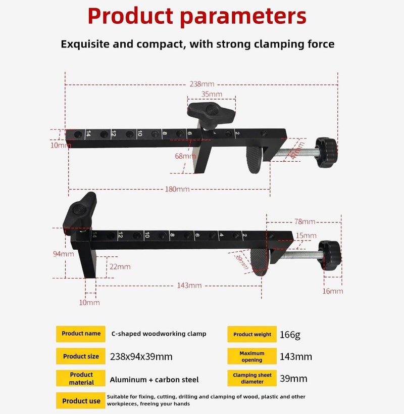 Objuni 1Pcs Desk C Clamp Extra wide range of 0-5.6 Inch, Stainless Steel Table Clamp Mount Holder with Fine-Tuning Bolt, Wide Throat Saw clamp for Woodworking, Office, Craft - Image 5